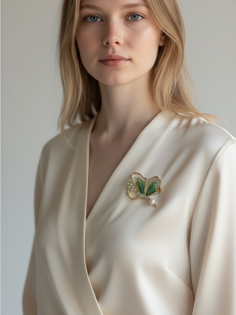 9/25 Elegant Green Leaf Pearl Brooch - Women Jewelry